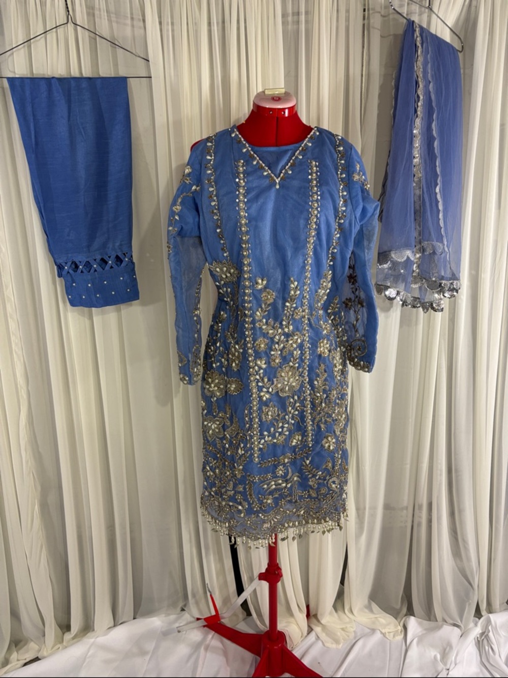 Blue Embroidered Formal Kurta Set